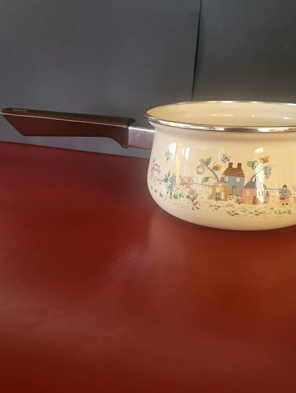 Vintage International Heartland  Beige Enamel Cookware Pot Pan Saucepan